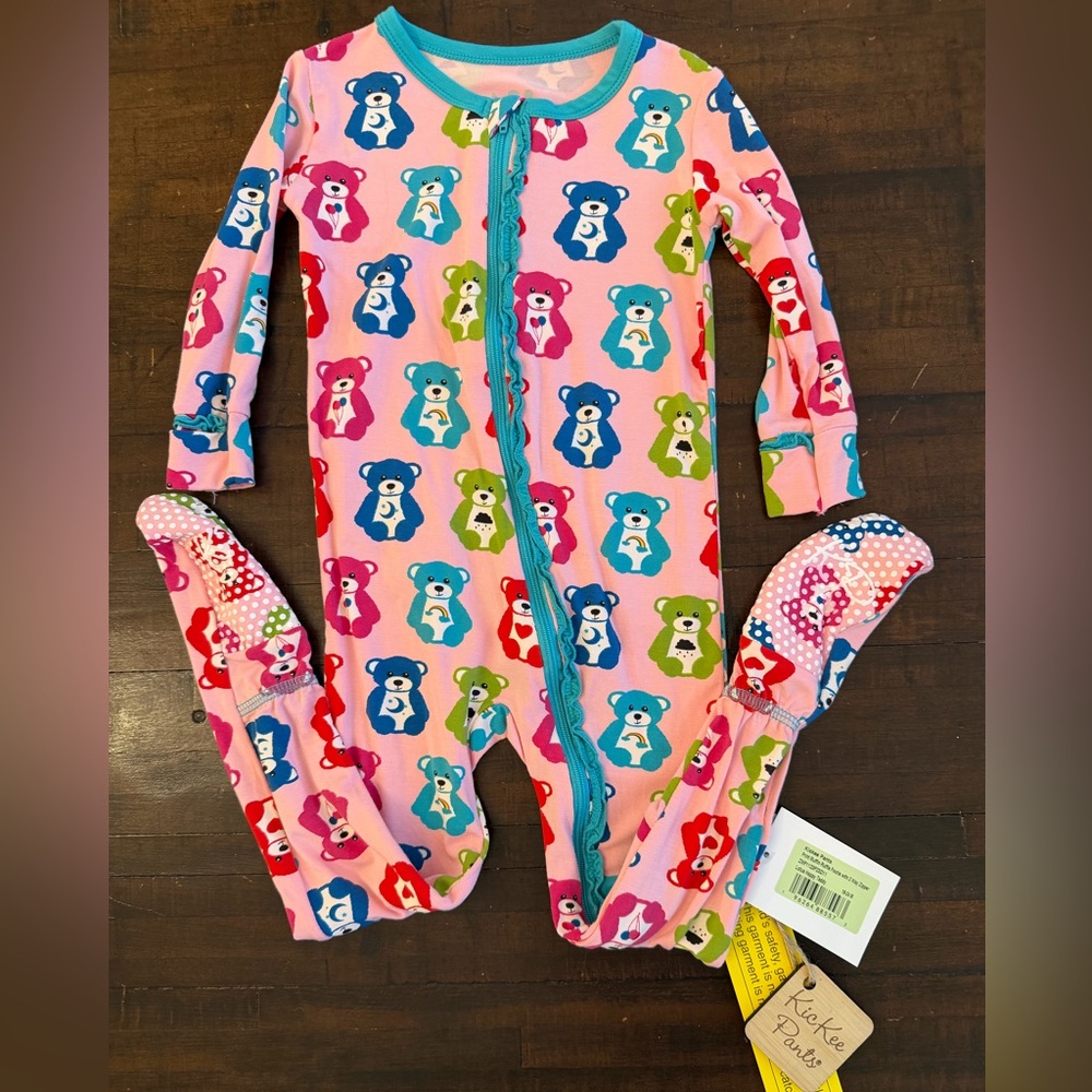 NWT 18-24 Months Kickee Pants Lotus Happy Teddy Muffin Ruffle Footie 2 way Zip